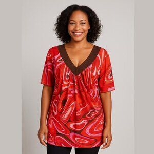 Bisou Bisou by Michelle Bohbot Kaleidoscopic Print V-Neck Tunic Top - Size XL